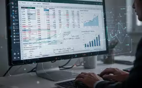 Nahaufnahme eines Computerbildschirms mit Excel-Tabelle, Finanzdaten, Diagrammen und Formeln, die KI-Integration zeigt. - Foto: über boerse-global.de