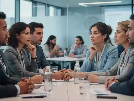 Eine vielfältige Gruppe von Menschen diskutiert auf einer modernen Konferenz, die das Thema psychische Gesundheit und Zusammenarbeit symbolisiert. - Foto: über boerse-global.de