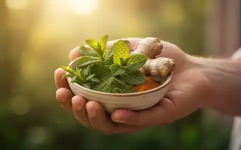 Eine Hand hält eine kleine Schale mit Ingwer und Minze, symbolisch für ayurvedische Ernährung und Wohlbefinden im Sommer. - Foto: über boerse-global.de