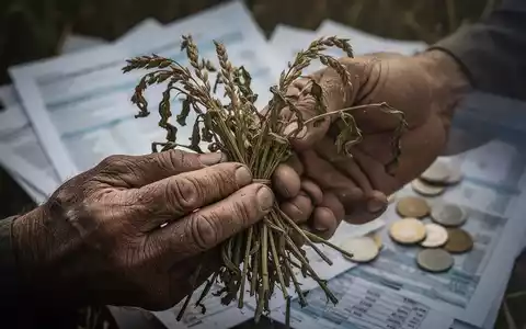 Verwitterte Hände halten welke Pflanzen. Im verschwommenen Hintergrund sind Finanzdokumente oder Münzen zu sehen. - Foto: über boerse-global.de