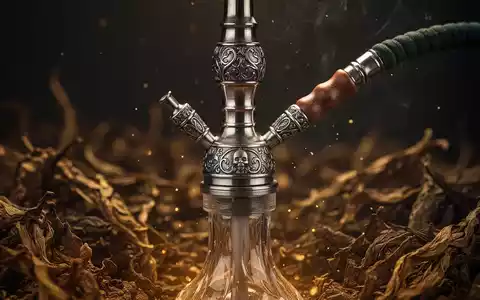 Eine Nahaufnahme einer aufwendig gestalteten Shisha-Pfeife, umgeben von unscharfen Tabakblättern, die auf eine bevorstehende Steuererhöhung hinweisen. - Foto: über boerse-global.de