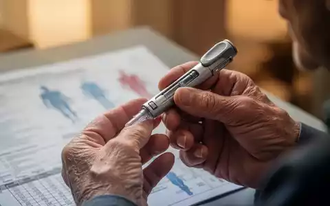 Eine ältere Hand hält vorsichtig einen modernen Medikamenten-Injektionspen, im Hintergrund verschwommen medizinische Unterlagen. - Foto: über boerse-global.de