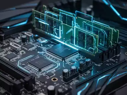 Nahaufnahme eines Computer-Motherboards mit blau leuchtenden Komponenten, symbolisiert PC-Wartung und Leistungsoptimierung. - Foto: über boerse-global.de
