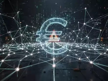 Digitales Netzwerk von Lieferketten mit subtilem Euro-Symbol und Warnzeichen, das die neuen NISG-Vorschriften und hohe Bußgelder symbolisiert. - Foto: über boerse-global.de