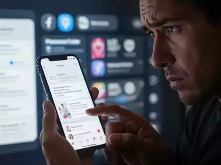 Eine Person scrollt auf einem Smartphone durch Gesundheitsinformationen, mit verschwommenen Social-Media-Symbolen im Hintergrund. - Foto: über boerse-global.de