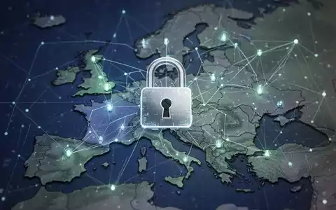 Ein digitales Vorhängeschloss-Symbol über einer stilisierten Karte der Europäischen Union mit Blockchain-Netzwerklinien, die Punkte verbinden. - Foto: über boerse-global.de