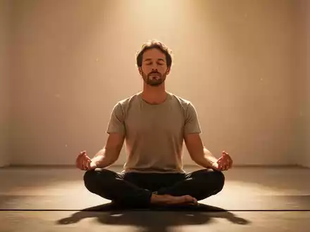 Eine Person sitzt in stiller Meditation, umgeben von einem weichen, warmen Licht, das innere Ruhe und Befreiung symbolisiert. - Foto: über boerse-global.de