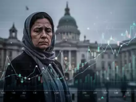 Eine nachdenkliche Person, die eine Witwe symbolisiert, vor einem unscharfen Hintergrund von Regierungsgebäuden oder Finanzdiagrammen. - Foto: über boerse-global.de