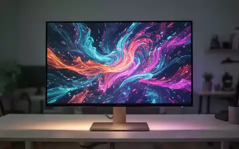 Nahaufnahme eines eleganten, modernen 27-Zoll-Dell-Monitors mit lebendigen Grafiken und sanftem Glühen auf einem minimalistischen Schreibtisch. - Foto: über boerse-global.de