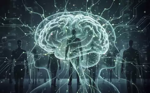 Eine stilisierte, leuchtende KI-Gehirnstruktur oder ein neuronales Netzwerk, das sich mit menschlichen Silhouetten verschränkt. - Foto: über boerse-global.de