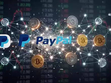 Digitale Darstellung des PayPal-Logos, das in Blockchain-Knoten zerfällt und die Nutzerwanderung zu dezentralen Finanzen symbolisiert. - Foto: über boerse-global.de