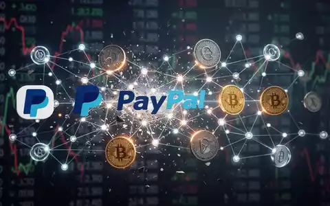 Digitale Darstellung des PayPal-Logos, das in Blockchain-Knoten zerfällt und die Nutzerwanderung zu dezentralen Finanzen symbolisiert. - Foto: über boerse-global.de