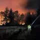 Wegen eines Waldbrandes am Chiemsee wurde die A8 gesperrt. - Bild: Wolfgang Gasser/Kreisfeuerwehrverband Traunstein/dpa