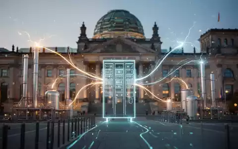 Eine Grafik, die Energieflüsse zwischen Industrieanlagen, einem Rechenzentrum und einem Regierungsgebäude darstellt. - Foto: über boerse-global.de