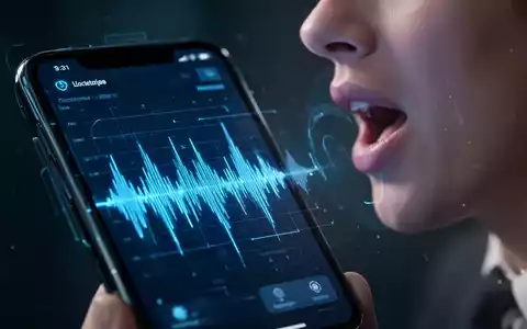 Nahaufnahme eines Smartphone-Bildschirms mit Sprachwellenform und dezentem Mund im Hintergrund, symbolisiert Sprachbefehle. - Foto: über boerse-global.de