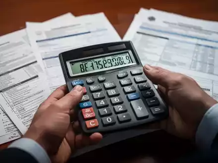 Eine Nahaufnahme einer Hand, die einen Taschenrechner hält, mit unscharfen Finanzdokumenten im Hintergrund auf einem Holztisch. - Foto: über boerse-global.de