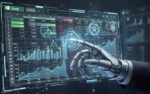 Futuristische Hand interagiert mit holografischer Excel-Oberfläche, zeigt Finanzdaten und KI-Automatisierungssymbole. - Foto: über boerse-global.de