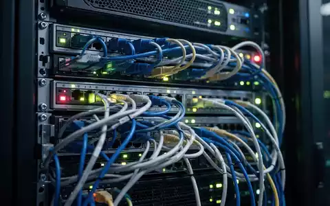 Nahaufnahme eines Serverracks mit blinkenden Lichtern in einem Rechenzentrum, symbolisiert Wartung des Bankensystems. - Foto: über boerse-global.de