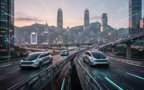 Hongkonger Stadtbild bei Dämmerung mit autonomen Fahrzeugen und Finanzgebäuden, symbolisiert Technologie, Finanzen und Börsengänge. - Foto: über boerse-global.de