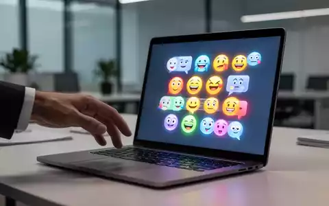 Eine Hand schwebt über einer Laptoptastatur, während eine leuchtende Emoji-Palette auf dem Bildschirm angezeigt wird. - Foto: über boerse-global.de