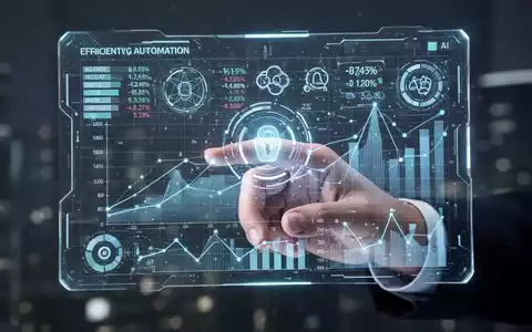 Eine Hand interagiert mit einem futuristischen, leuchtenden Tabelleninterface mit Finanzdaten und KI-Symbolen, die Automatisierung darstellt. - Foto: über boerse-global.de