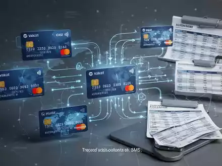 Eine grafische Darstellung von vernetzten Zahlungskarten, digitalen Plattformen und Buchhaltungsbüchern, die integrierte Geschäftsreisezahlungen symbolisieren. - Foto: über boerse-global.de