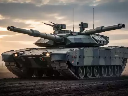 Ein moderner Leopard 2 A8 Panzer auf einem Militärübungsplatz bei Sonnenaufgang, symbolisiert hohe Staatsinvestitionen in die Verteidigung. - Foto: über boerse-global.de