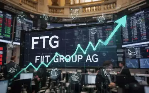 Ein stilisierter Börsenticker zeigt 'FTG' und 'FIT GROUP AG' mit einem Aufwärtstrend, umgeben von Gesundheits- und Ernährungssymbolen. - Foto: über boerse-global.de