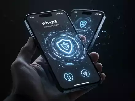 Eine Hand hält ein iPhone mit futuristischem Interface, KI- und Privatsphäre-Symbolen, die iOS 27-Funktionen darstellen. - Foto: über boerse-global.de