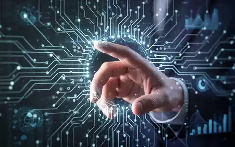 Menschliche Hand interagiert mit leuchtendem digitalem Interface, überlagert mit neuronalem Netz, symbolisiert KI und Arbeitsautomatisierung. - Foto: über boerse-global.de