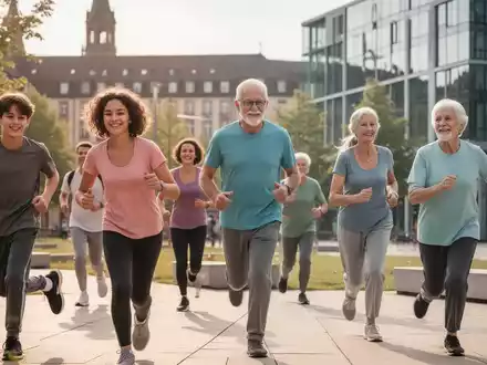 Jugendliche und Senioren aus Stuttgart sind in einem modernen Stadtpark aktiv, während im Hintergrund städtische Gebäude zu sehen sind. - Foto: über boerse-global.de