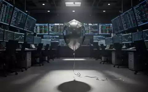 Ein einzelner, schrumpfender Ballon auf einem leeren, dunklen Finanzparkett, der Rückgang und sinkende Renditen symbolisiert. - Foto: über boerse-global.de