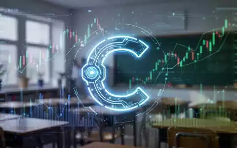 Leuchtendes, stilisiertes KI-Assistenten-Symbol über verschwommenem Hintergrund mit Finanzcharts und Klassenzimmer. - Foto: über boerse-global.de