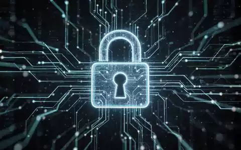 Ein digitales Vorhängeschloss-Symbol über einem stilisierten Netzwerk aus leuchtenden Datenlinien vor dunklem, technischem Hintergrund. - Foto: über boerse-global.de