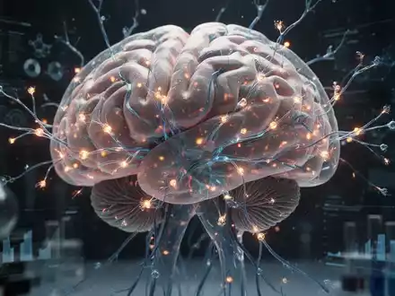Nahaufnahme eines Gehirnmodells mit leuchtenden neuronalen Pfaden und Synapsen, die erhöhte Aktivität darstellen, vor dunklem Hintergrund. - Foto: über boerse-global.de