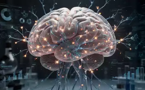 Nahaufnahme eines Gehirnmodells mit leuchtenden neuronalen Pfaden und Synapsen, die erhöhte Aktivität darstellen, vor dunklem Hintergrund. - Foto: über boerse-global.de