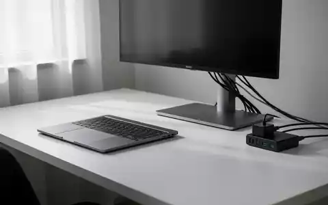Ein aufgeräumter, minimalistischer Schreibtisch mit Laptop, Monitor und ordentlichem Kabelmanagement, der Konzentration und Effizienz ausstrahlt. - Foto: über boerse-global.de
