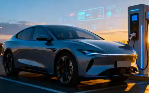 Ein futuristisches Elektrofahrzeug lädt an einer Station mit digitalen Transaktionsanzeigen im Hintergrund. - Foto: über boerse-global.de