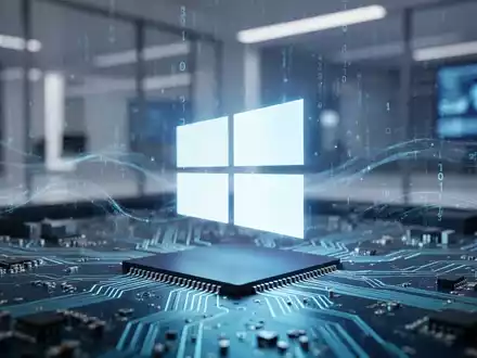 Leuchtendes Windows-Logo auf einer Leiterplatte, symbolisiert Systemupdates und technologischen Fortschritt. - Foto: über boerse-global.de