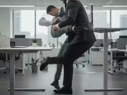 Eine Person in Business-Kleidung macht eine Core-Übung an einem Stehpult in einem modernen Büro. - Foto: über boerse-global.de