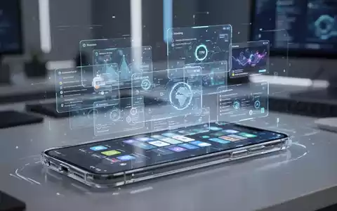 Transparenter Smartphone-Bildschirm mit mehreren geöffneten App-Fenstern, die erweiterte Multitasking-Funktionen darstellen. - Foto: über boerse-global.de