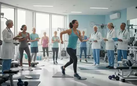 Eine Gruppe von Patienten trainiert unter Anleitung in einem modernen Physiotherapiezentrum, symbolisch für präoperative Vorbereitung. - Foto: über boerse-global.de