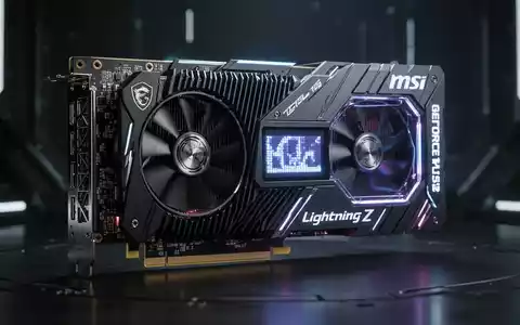 Nahaufnahme einer leistungsstarken MSI GeForce RTX 5090 Lightning Z Grafikkarte mit Kühlung und Leuchtelementen. - Foto: über boerse-global.de