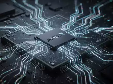 Stilisierter Computerchip mit leuchtenden Datenleitungen, symbolisiert fortschrittliche Treiberentwicklung und Leistung für AMD-Hardware. - Foto: über boerse-global.de
