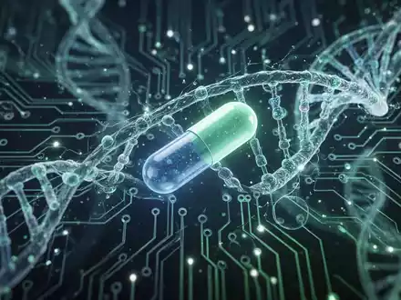 Stilisierte Darstellung eines neuronalen Netzes mit leuchtend blauen und grünen Linien, dezent mit einer DNA-Helix verwoben, symbolisiert KI und Gesundheitswesen. - Foto: über boerse-global.de