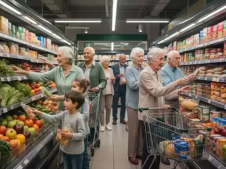 Eine diverse Gruppe von Menschen unterschiedlichen Alters, die in einem hellen Supermarktgang verschiedene Lebensmittel auswählen, symbolisiert Ernährungsfehler. - Foto: über boerse-global.de