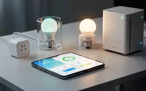 Smartphone-Bildschirm mit Smart-Home-App zur Energieüberwachung, umgeben von Smart-Geräten und einem NAS. - Foto: über boerse-global.de
