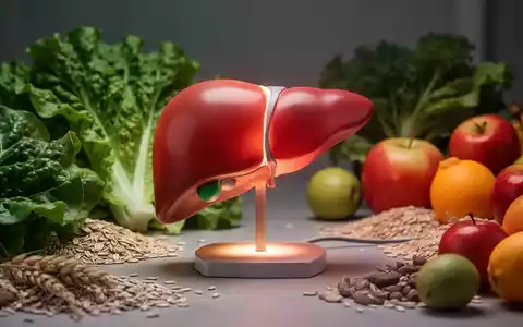 Ein detailliertes Modell einer menschlichen Leber, umgeben von frischem Gemüse, Vollkornprodukten und Obst, das Gesundheit symbolisiert. - Foto: über boerse-global.de