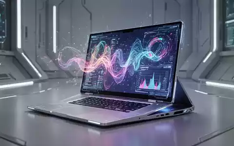 Ein schlankes, futuristisches silbernes Laptop mit einem leuchtenden Touchscreen, der abstrakte Daten anzeigt. - Foto: über boerse-global.de