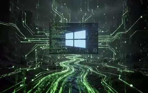 Düstere, bedrohliche digitale Landschaft mit leuchtend grünen Schaltkreisen, die auf einen abstrakten Windows-Bildschirm zulaufen – Symbol einer Cyber-Bedrohung. - Foto: über boerse-global.de